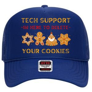 Christmas Tech Support Here To Delete Cookies High Crown Mesh Back Trucker Hat