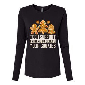 Christmas Tech Support Here To Delete Cookies Xmas Womens Cotton Relaxed Long Sleeve T-Shirt