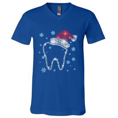 Christmas Tooth Santa Hat Funny Dentist Dental Assistant Gift V-Neck T-Shirt