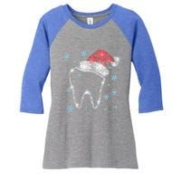 Christmas Tooth Santa Hat Funny Dentist Dental Assistant Gift Women's Tri-Blend 3/4-Sleeve Raglan Shirt