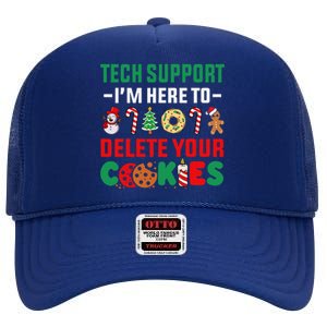 Christmas Tech Support Here To Delete Your Cookies Xmas Cool High Crown Mesh Back Trucker Hat