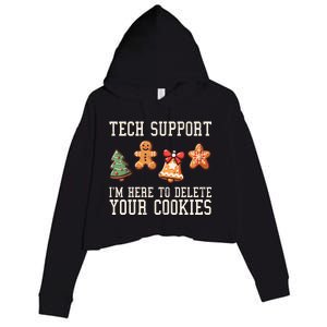 Christmas Tech Support Here To Delete Cookies Funny Crop Fleece Hoodie