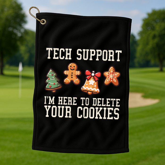 Christmas Tech Support Here To Delete Cookies Funny Golf Towel