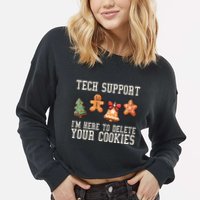 Christmas Tech Support Here To Delete Cookies Funny Cropped Pullover Crew