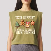 Christmas Tech Support Here To Delete Cookies Funny Garment-Dyed Women's Muscle Tee
