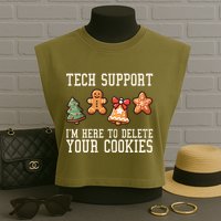 Christmas Tech Support Here To Delete Cookies Funny Garment-Dyed Women's Muscle Tee