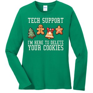 Christmas Tech Support Here To Delete Cookies Funny Ladies Long Sleeve Shirt