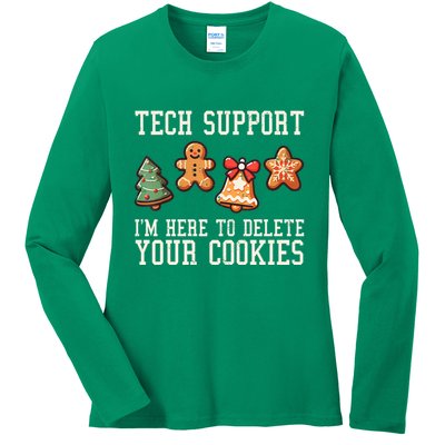 Christmas Tech Support Here To Delete Cookies Funny Ladies Long Sleeve Shirt