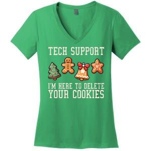 Christmas Tech Support Here To Delete Cookies Funny Women's V-Neck T-Shirt