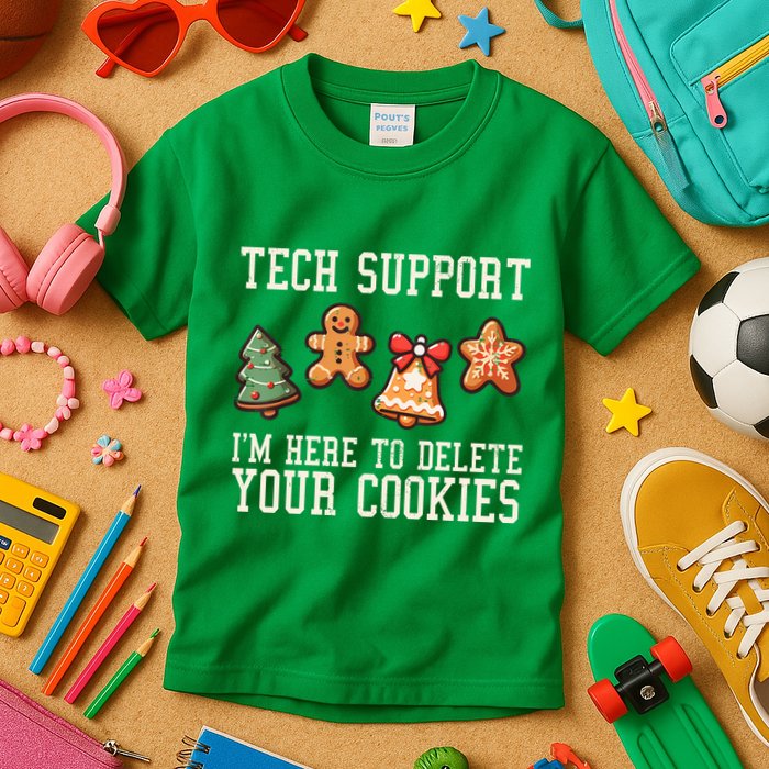 Christmas Tech Support Here To Delete Cookies Funny Kids T-Shirt