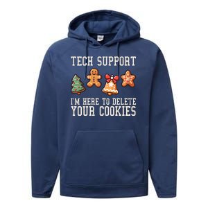 Christmas Tech Support Here To Delete Cookies Funny Performance Fleece Hoodie