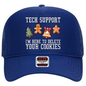 Christmas Tech Support Here To Delete Cookies Funny High Crown Mesh Back Trucker Hat