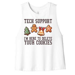 Christmas Tech Support Here To Delete Cookies Funny Women's Racerback Cropped Tank