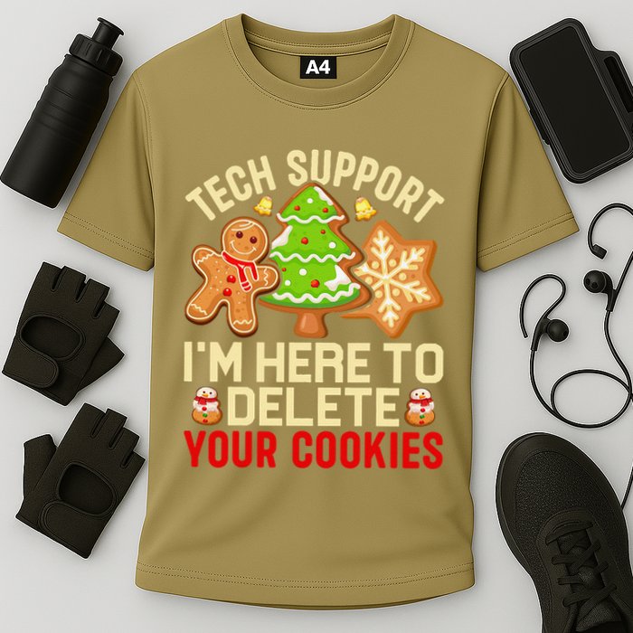 Christmas Tech Support Here To Delete Cookies Xmas Cooling Performance Crew T-Shirt