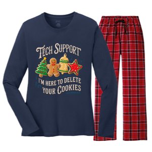 Christmas Tech Support Here To Delete Cookies It Women's Long Sleeve Flannel Pajama Set 