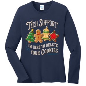 Christmas Tech Support Here To Delete Cookies It Ladies Long Sleeve Shirt