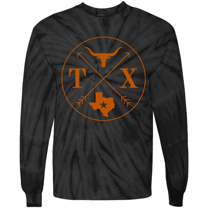 Cool Texas State X Text Football Tie-Dye Long Sleeve Shirt