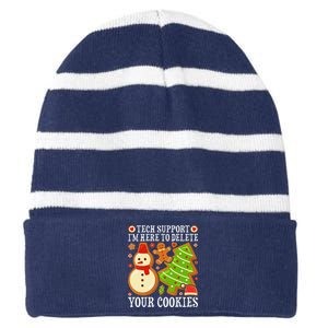 Christmas Tech Support Here To Delete Cookies Xmas Striped Beanie with Solid Band