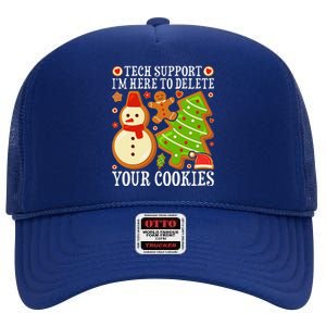 Christmas Tech Support Here To Delete Cookies Xmas High Crown Mesh Back Trucker Hat