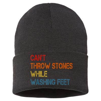 Can't Throw Stones While Washing Feet Vintage Funny Sayings Sustainable Knit Beanie