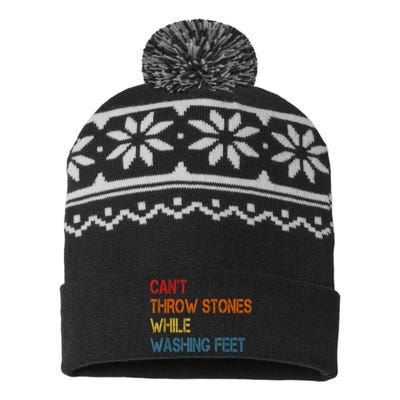 Can't Throw Stones While Washing Feet Vintage Funny Sayings USA-Made Snowflake Beanie