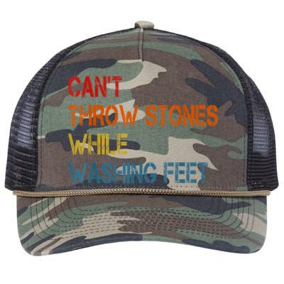 Can't Throw Stones While Washing Feet Vintage Funny Sayings Retro Rope Trucker Hat Cap