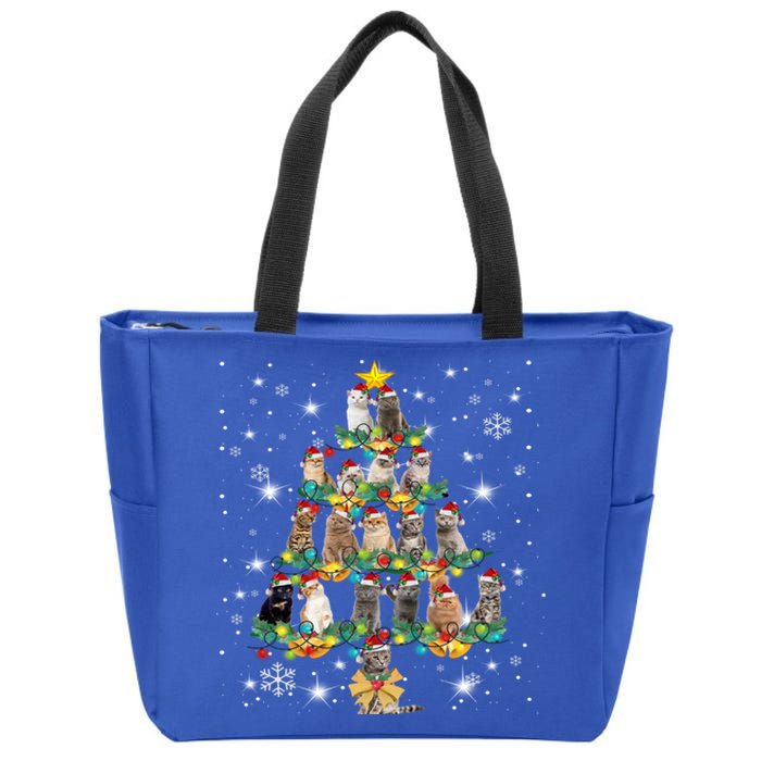 Cats Tree Santa Hat Lights Christmas Cat Lover For Girl Teen Cute Gift Zip Tote Bag