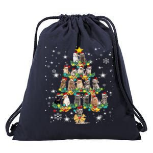 Cats Tree Santa Hat Lights Christmas Cat Lover For Girl Teen Cute Gift Drawstring Bag