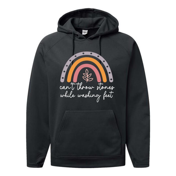 Can't Throw Stones While Washing Feet Rainbow Design Performance Fleece Hoodie