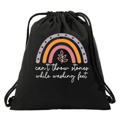 Can't Throw Stones While Washing Feet Rainbow Design Drawstring Bag