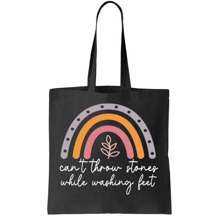 Can't Throw Stones While Washing Feet Rainbow Design Tote Bag