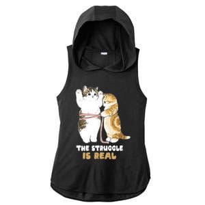 Cats The Struggle is Real Gym Fitness Funny Cat Training Ladies PosiCharge Tri-Blend Wicking Draft Hoodie Tank