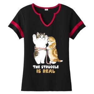 Cats The Struggle is Real Gym Fitness Funny Cat Training Ladies Halftime Notch Neck Tee