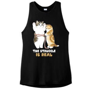 Cats The Struggle is Real Gym Fitness Funny Cat Training Ladies PosiCharge Tri-Blend Wicking Tank