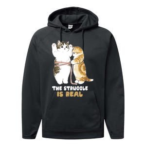 Cats The Struggle is Real Gym Fitness Funny Cat Training Performance Fleece Hoodie