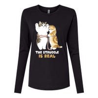 Cats The Struggle is Real Gym Fitness Funny Cat Training Womens Cotton Relaxed Long Sleeve T-Shirt