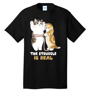 Cats The Struggle is Real Gym Fitness Funny Cat Training Tall T-Shirt