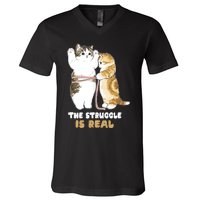 Cats The Struggle is Real Gym Fitness Funny Cat Training V-Neck T-Shirt