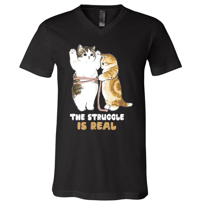 Cats The Struggle is Real Gym Fitness Funny Cat Training V-Neck T-Shirt