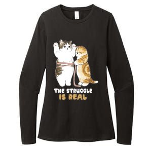 Cats The Struggle is Real Gym Fitness Funny Cat Training Womens CVC Long Sleeve Shirt