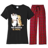 Cats The Struggle is Real Gym Fitness Funny Cat Training Women's Flannel Pajama Set