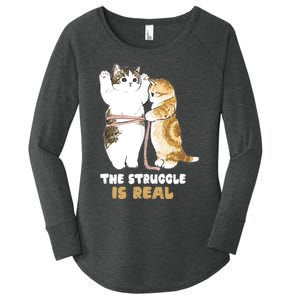 Cats The Struggle is Real Gym Fitness Funny Cat Training Women's Perfect Tri Tunic Long Sleeve Shirt