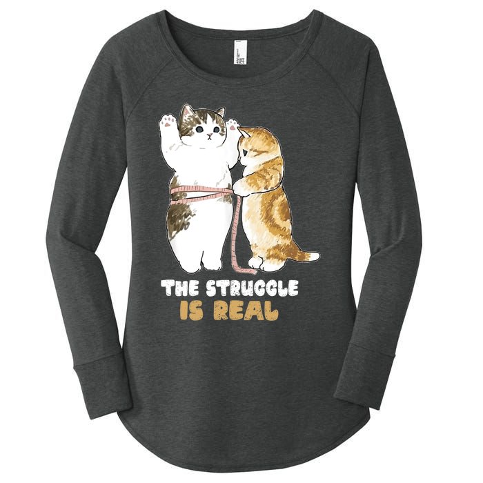 Cats The Struggle is Real Gym Fitness Funny Cat Training Women's Perfect Tri Tunic Long Sleeve Shirt