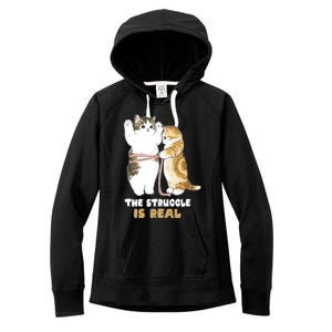 Cats The Struggle is Real Gym Fitness Funny Cat Training Women's Fleece Hoodie