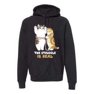 Cats The Struggle is Real Gym Fitness Funny Cat Training Premium Hoodie