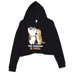 Cats The Struggle is Real Gym Fitness Funny Cat Training Crop Fleece Hoodie