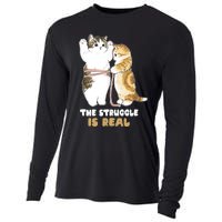 Cats The Struggle is Real Gym Fitness Funny Cat Training Cooling Performance Long Sleeve Crew