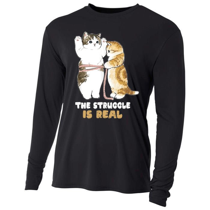 Cats The Struggle is Real Gym Fitness Funny Cat Training Cooling Performance Long Sleeve Crew