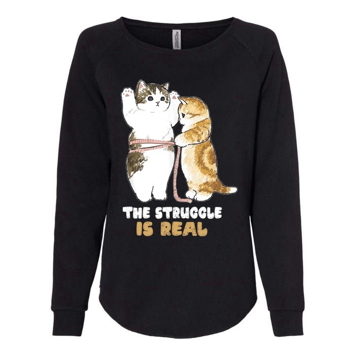 Cats The Struggle is Real Gym Fitness Funny Cat Training Womens California Wash Sweatshirt