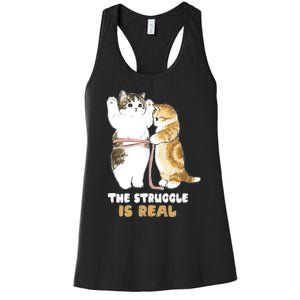 Cats The Struggle is Real Gym Fitness Funny Cat Training Women's Racerback Tank